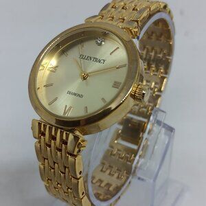 Ellen Tracy ET8065 Women's 32mm Gold Tone Diamond Dial Watch + Bracelet Set